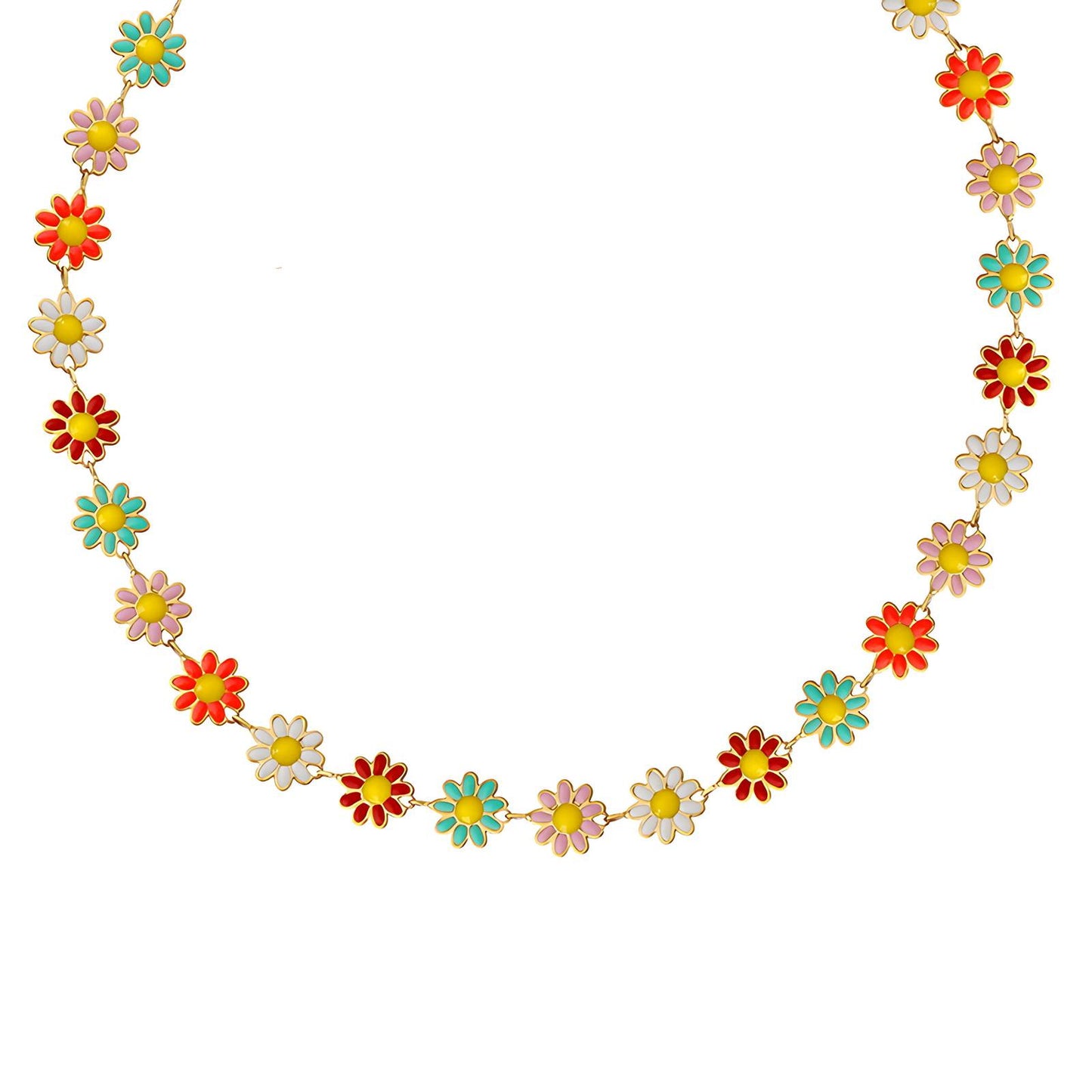 18K Gold Plated "Flowers" Ketting met Emaille