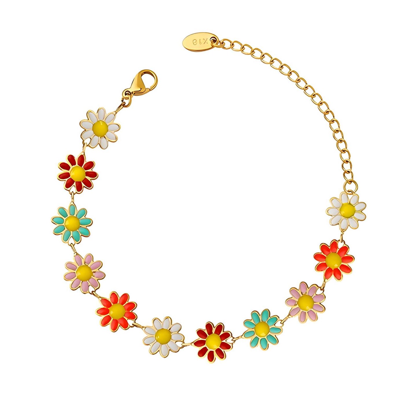 18K Gold Plated "Flowers" Armband met Emaille